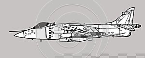Hawker Siddeley Sea Harrier FRS1. Vector drawing of navy VSTOL fighter aircraft.