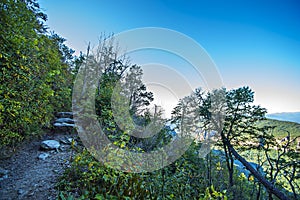 Hawksbill Mountain at Linville gorge with Table Rock Mountain la