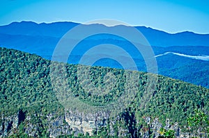 Hawksbill Mountain at Linville gorge with Table Rock Mountain la