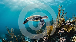 Hawksbill_sea_turtle_swimming_above_the_coral_reef_2
