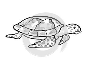 Hawksbill turtle Endangered Wildlife Cartoon Mono Line Drawing