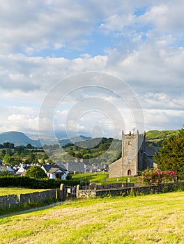 Hawkshead Lake District England uk on a beautiful sunny summer day popular tourist village known for William Wordswo