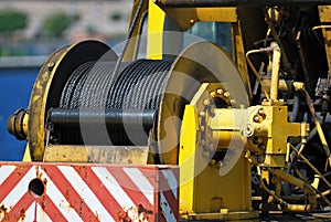 Hawser of crane winch on reel photo