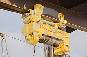 Hawser of crane winch on reel