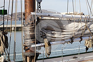 The hawser on the sailboat mast photo