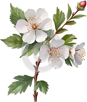 Hawthorn flower, Watercolor painting of a Hawthorn flower. AI-Generated.