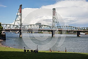Hawthorne bridge in Portland city