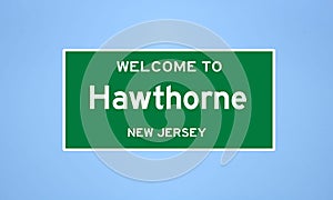 Hawthorne, New Jersey city limit sign. Town sign from the USA.