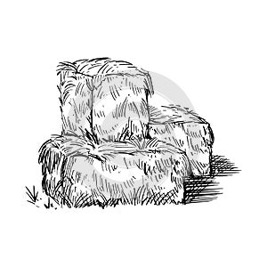 Hay bale farm drawing sketch