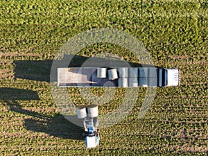 Hay bale loading aerial photo