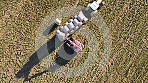 Hay bale loading aerial video