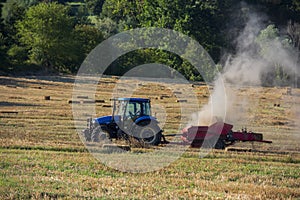 Hay baler in the field