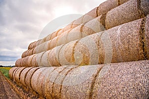 Hay bales in cloudy weather day