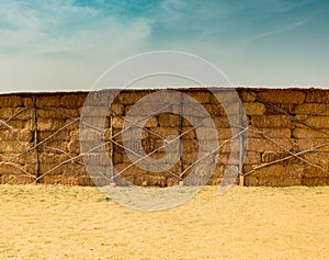 Hay bales stacks outdoors