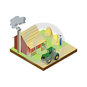 Hay making on field isometric 3D element