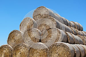 Hay pile under blue summer sky