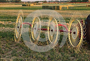 The tines on a modern hay rake. photo