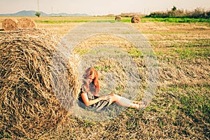 Hay in the stacks on the field