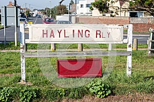 Hayling Railway sign on the light-railway line in England