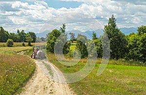 Haymaking in the countryside in the mountains