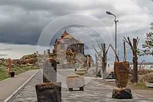 Hayravank Monastery on coast of Sevan Lake in Armenia