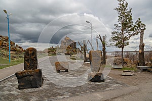 Hayravank Monastery on coast of Sevan Lake in Armenia
