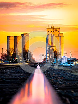 Hays, KS USA - Sunset over the Railroad in Hays, Kansas