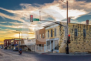 Hays, KS USA - 8th and Main at Sunset Hour in Hays, KS USA