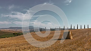 Haystack and Fields near San Quirico d`Orcia, Italy