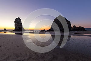 Haystack Rock at Cannon Beach after Sunset