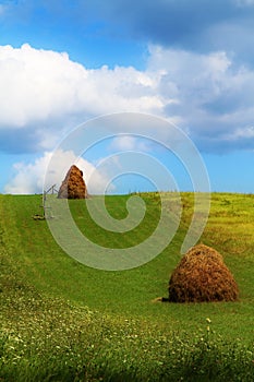 Haystacks on Green field