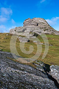 Haytor Rocks in Dartmoor Park in Devon in England photo