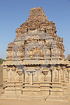 Hazara Rama Temple in Hampi, Karnataka, India. Unesco World Heritage Site. Carving stone ancient background. Carved figures made