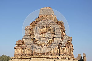 Hazara Rama Temple in Hampi, Karnataka, India. Unesco World Heritage Site. Carving stone ancient background. Carved figures made