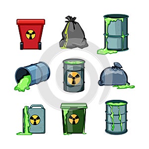 hazard chemical waste set cartoon vector illustration
