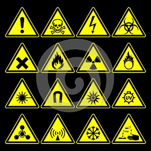 Hazard symbols and signs collection