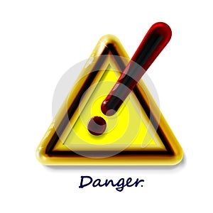 Hazard warning attention sign with exclamation mark symbol. Luxury icon realistic 3d plastic yellow modern glossy danger in light