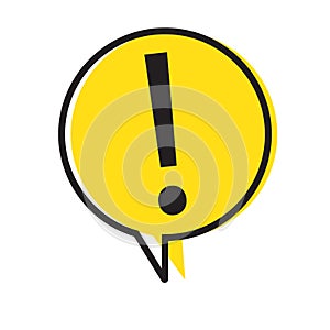 Hazard warning attention sign with exclamation mark symbol in a speech bubble, vector illustration