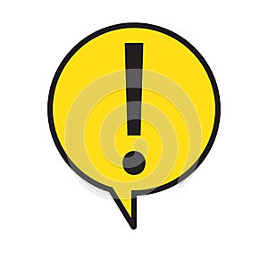 Hazard warning attention sign with exclamation mark symbol in a speech bubble, vector illustration