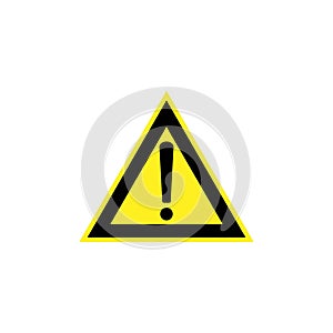 Hazard warning attention sign with exclamation mark symbol vector graphic design template