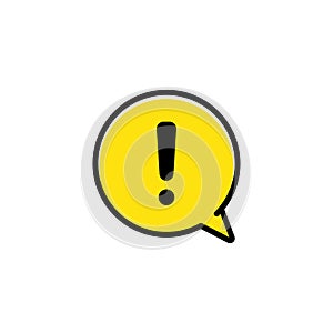 Hazard warning attention sign or exclamation symbol in a yellow speech bubble icon vector