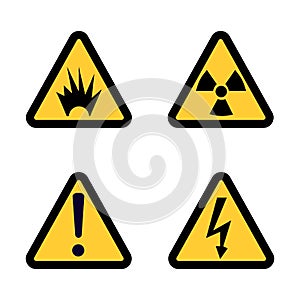 Hazard warning sign icon set on white background Flat design