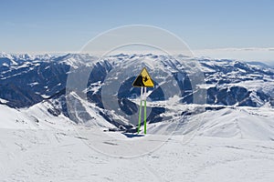 Hazard warning sign at ski resort