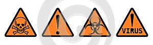 Hazard warning signs, biological mortal danger, vector