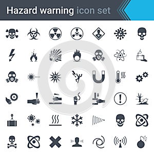 Hazard warning signs. Set of signs warning about danger. 42 high quality hazard symbols and elements. Danger icons. Vector illustr
