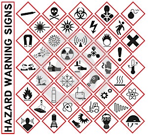 Hazard warning symbol icons Ghs safety pictograms. sign of physical hazards photo