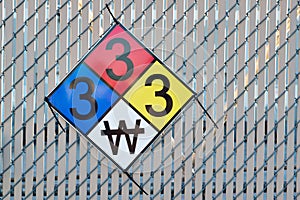 Hazardous Materials Classification Sign on a fence. photo