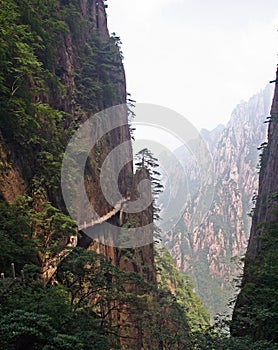 Hazardous pathway over the precipice in Huang Shan, china