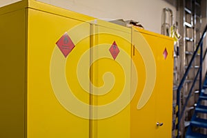 Hazardous storage cabinet in a warehouse where dangerous and flammable products can be stored safely