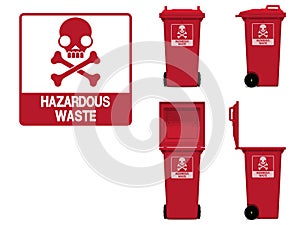 Hazardous waste icon and bin on transparent background